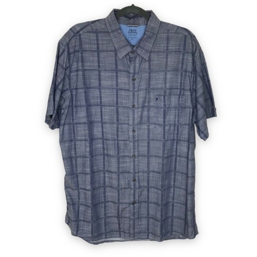 Izod Saltwater Relaxed Classics Seersucker Blue Plaid Short Sleeve Button Men XL